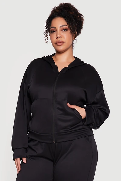 Plus Long Sleeve Zip Front Hoodie