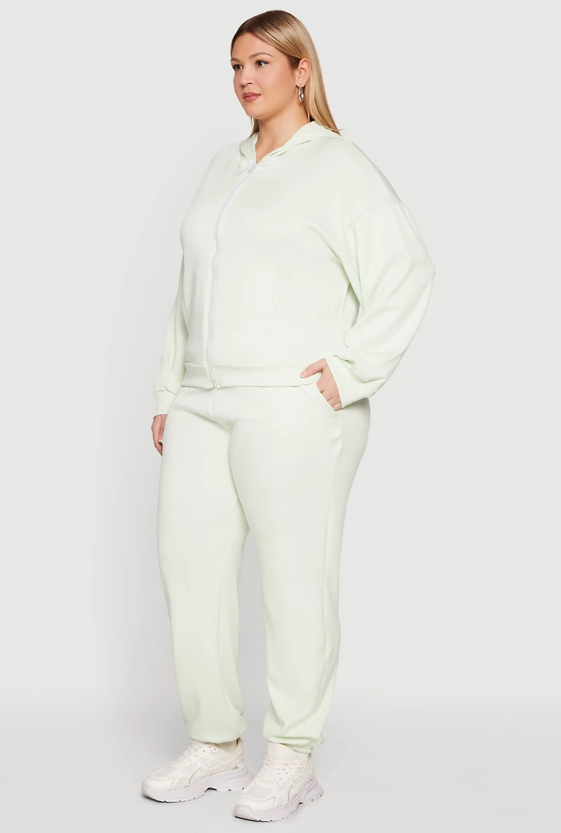 Plus Long Sleeve Zip Front Hoodie