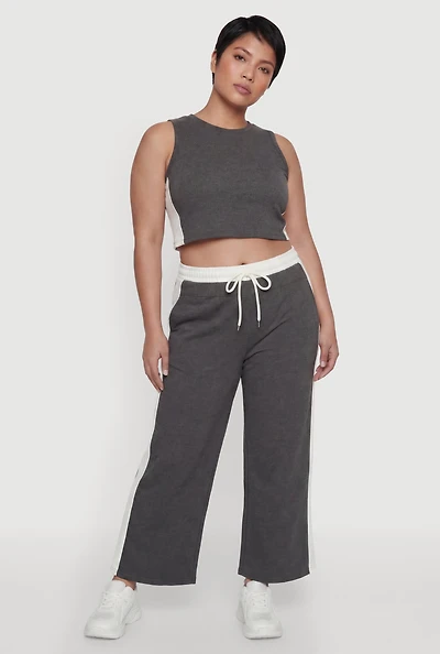 Plus Contrast Trim Drawstring Waist Pants