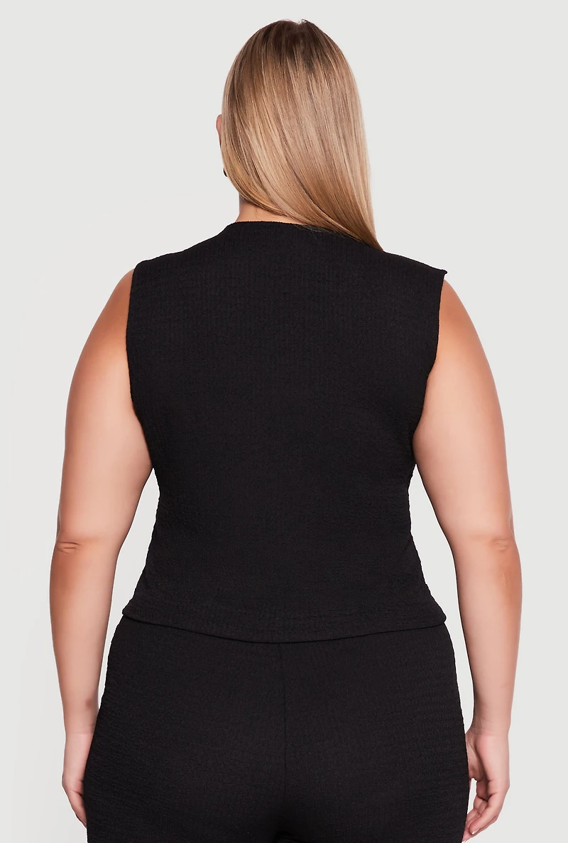 Plus Textured Knit Button Front Waistcoat
