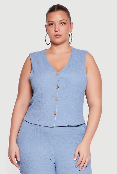Plus Textured Knit Button Front Waistcoat