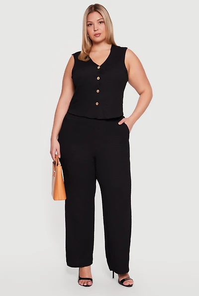 Plus Textured Knit Wide Leg Pants