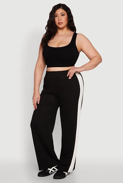 Womens Plus Contrast Trim Wide Leg Pants, 3X