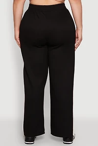 Womens Plus Contrast Trim Wide Leg Pants, 3X
