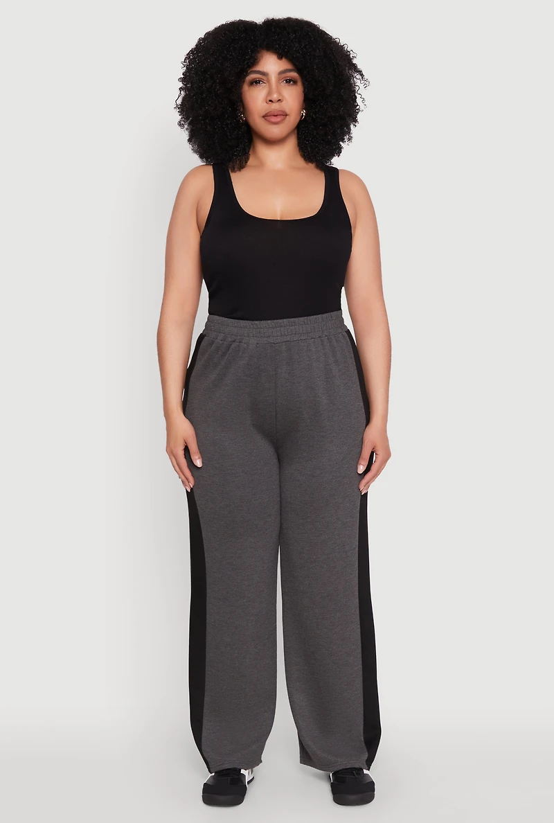 Plus Contrast Trim Wide Leg Pants