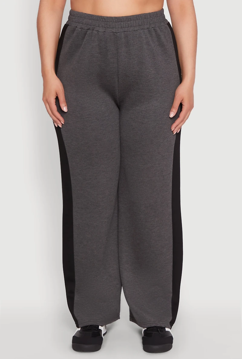 Plus Contrast Trim Wide Leg Pants