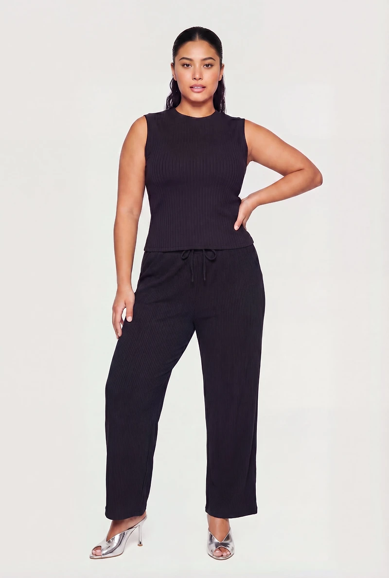 Plus Sleeveless Ribbed Knit Tank Top