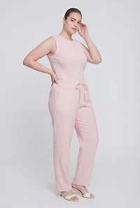 Plus Rib Knit High Waisted Wide Leg Pants