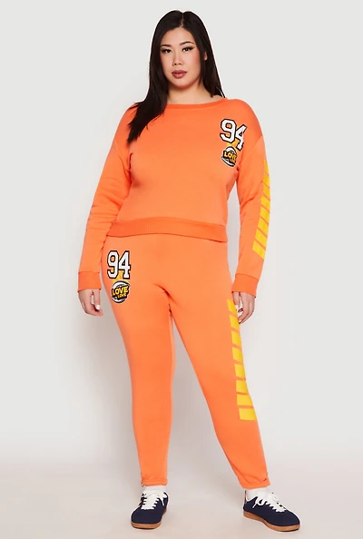 Womens Plus Size 94 Love Graphic Zip Hem Sweatpants, Orange, Size 2X