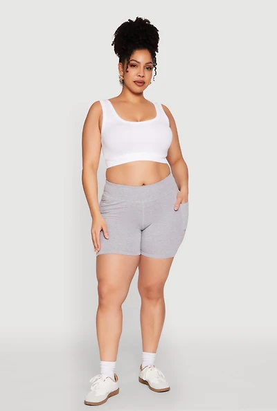 Womens Plus Size Side Pocket Biker Shorts, Grey, Size 2X