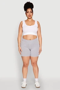 Womens Plus Size Side Pocket Biker Shorts, Grey, Size 3X