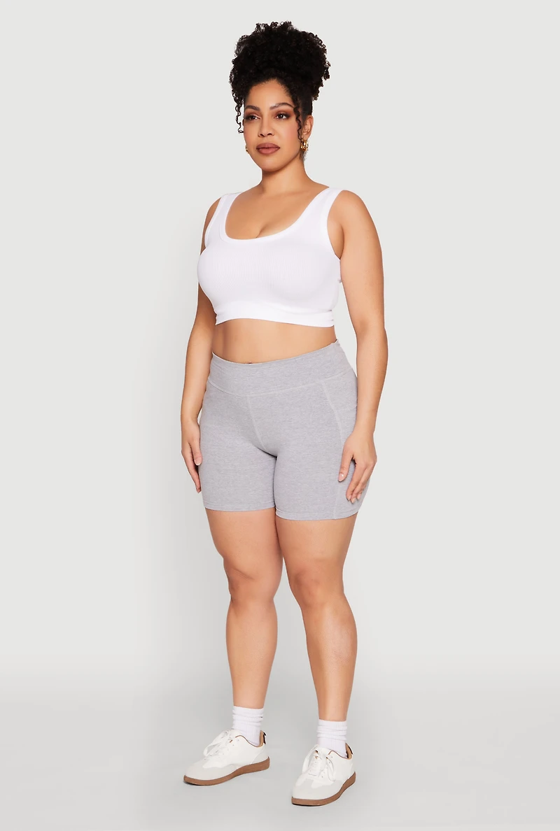 Womens Plus Size Side Pocket Biker Shorts, Grey, Size 3X