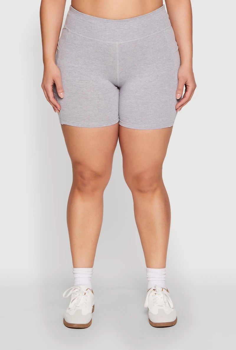 Womens Plus Size Side Pocket Biker Shorts, Grey, Size 3X