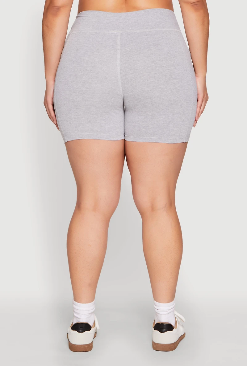 Womens Plus Size Side Pocket Biker Shorts, Grey, Size 3X