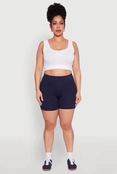 Womens Plus Size Side Pocket Biker Shorts, Blue, Size 3X