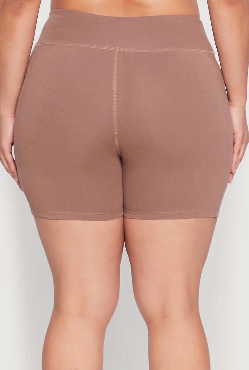 Womens Plus Side Pocket Biker Shorts,