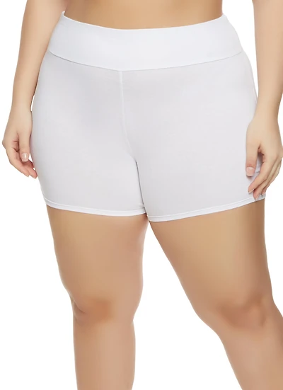Womens Plus Size Wide Waistband Biker Shorts, White, Size 1X