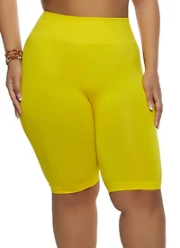 Womens Plus Size Rib Knit Cycling Shorts, Yellow, Size 1X-2X