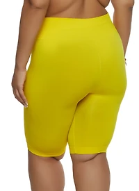Womens Plus Size Rib Knit Cycling Shorts, Yellow, Size 1X-2X