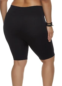 Plus Rib Knit Seamless Biker Shorts