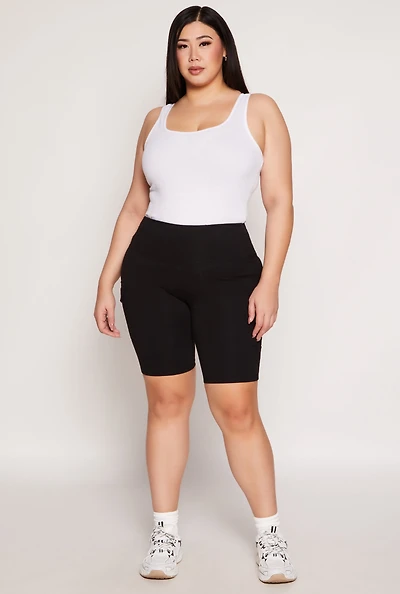 Plus Cargo Pocket High Waist Biker Shorts