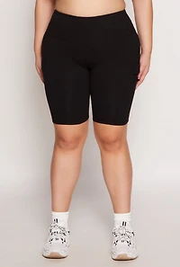 Plus Cargo Pocket High Waist Biker Shorts