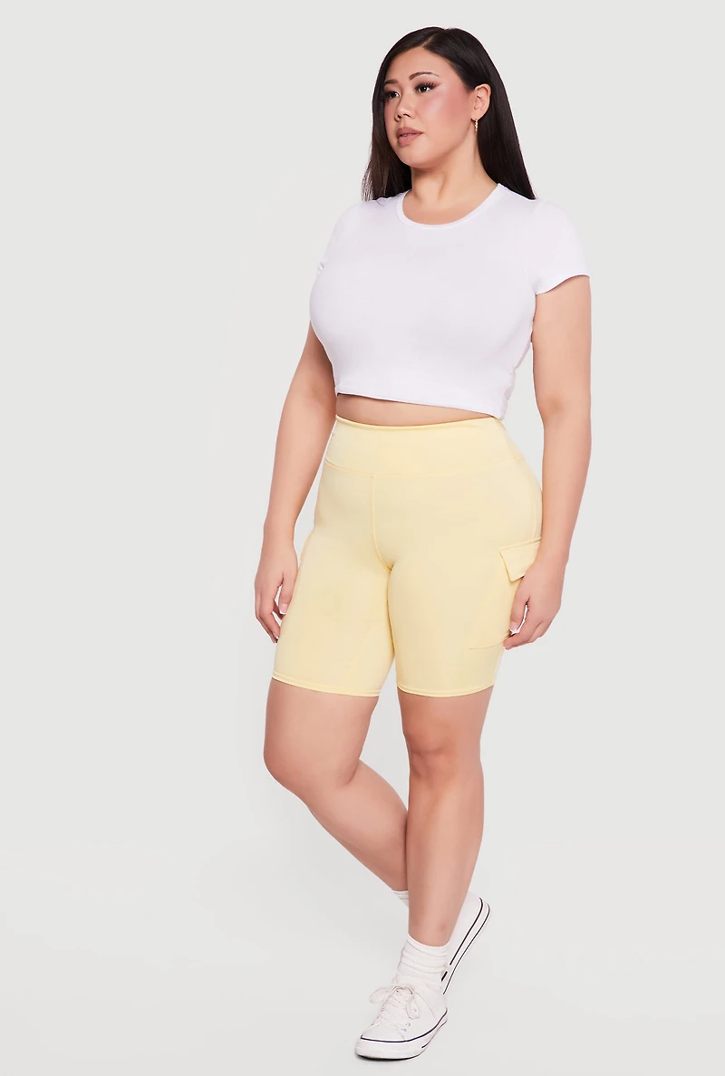 Plus High Waisted Cargo Bike Shorts