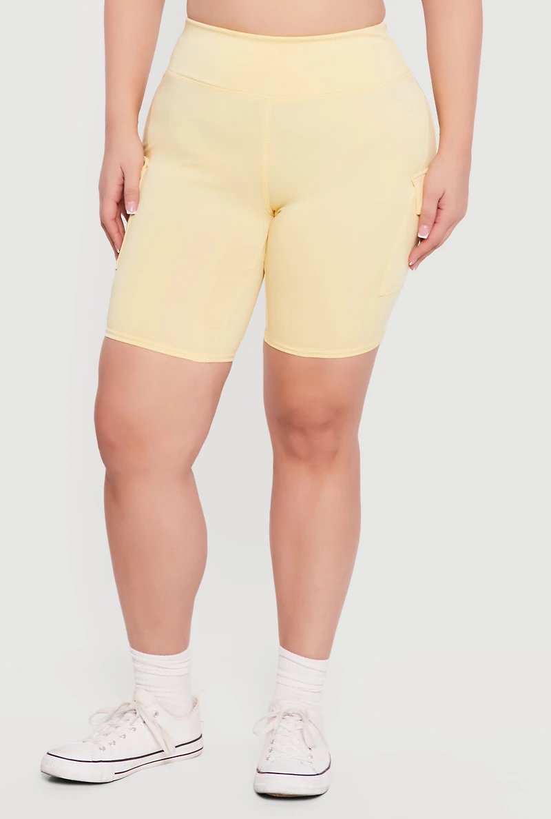 Plus High Waisted Cargo Bike Shorts