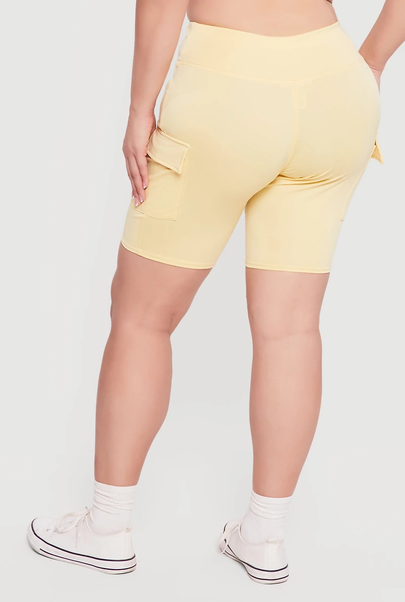 Plus High Waisted Cargo Bike Shorts