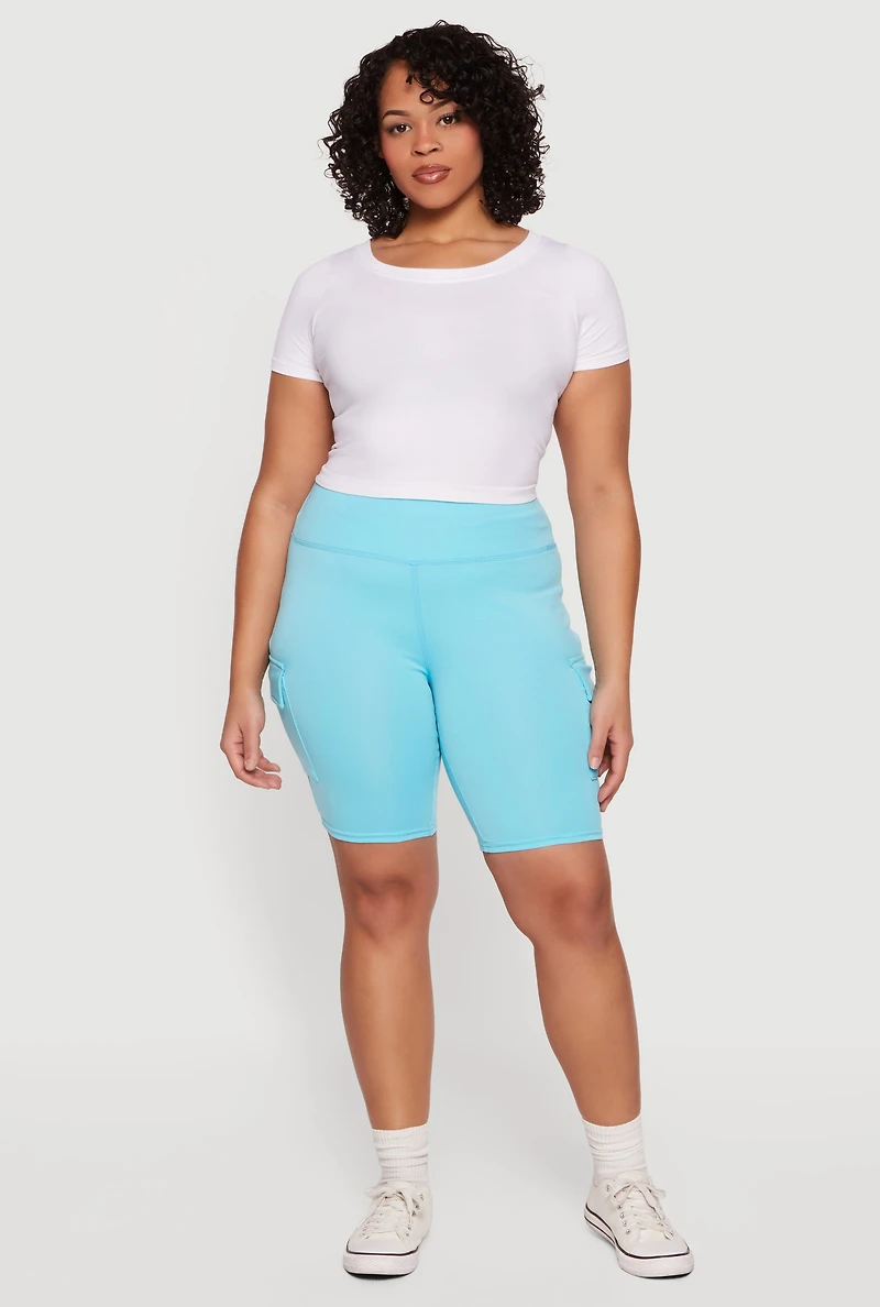 Plus High Waisted Cargo Bike Shorts