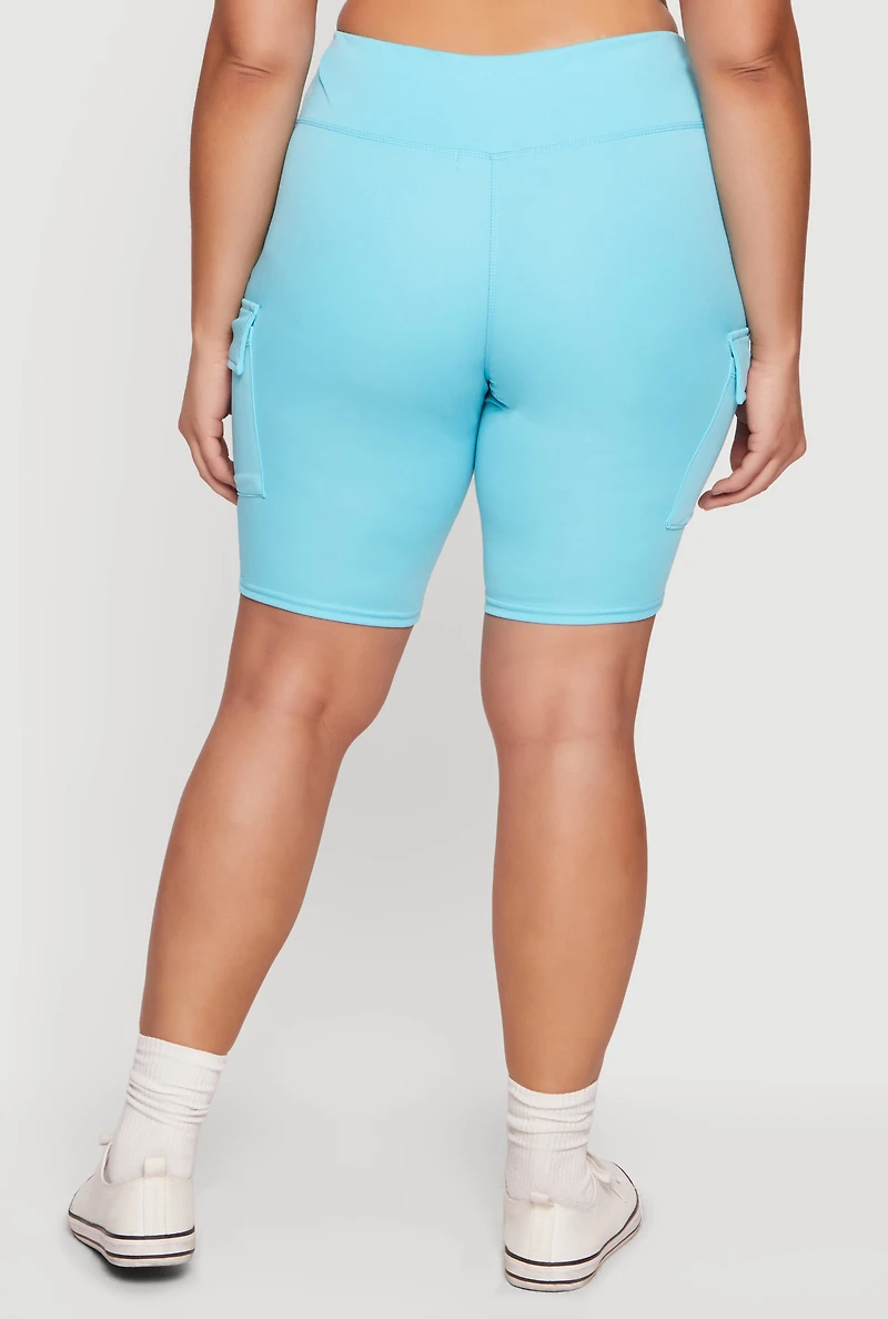 Plus High Waisted Cargo Bike Shorts