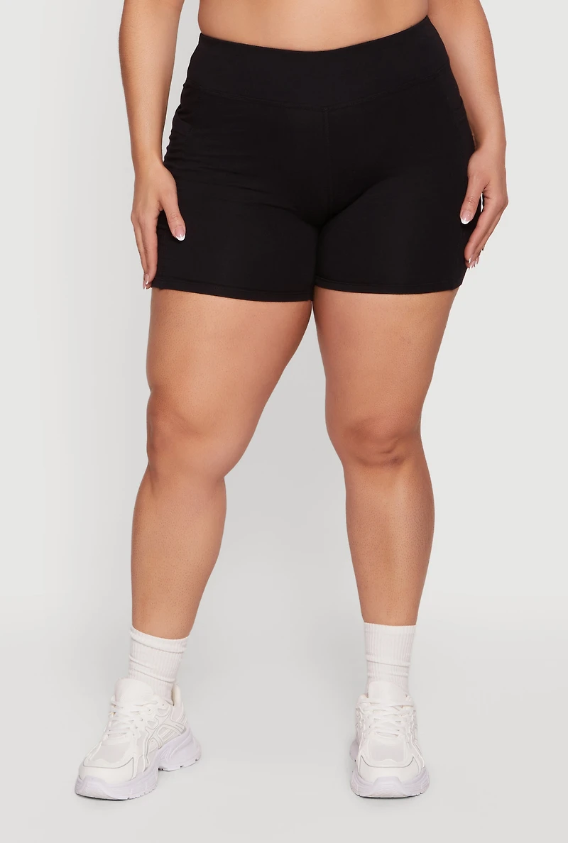 Plus High Waisted Bike Shorts with Side Pockets