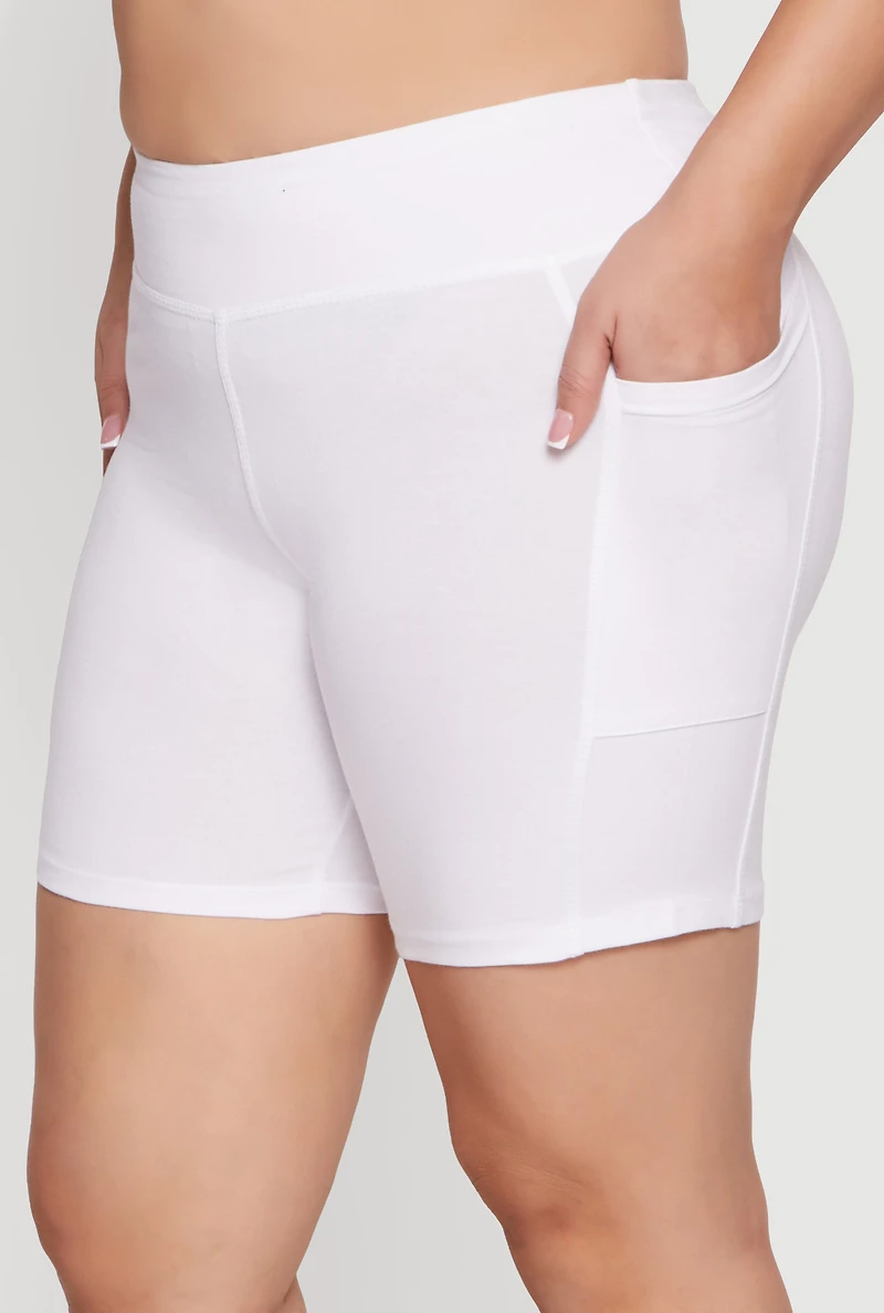 Plus High Waisted Bike Shorts with Side Pockets