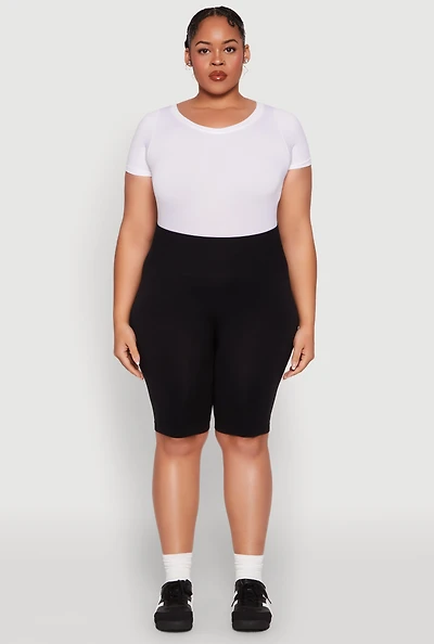 Womens Plus Size Seamless High Waisted Bike Shorts, Black, Size 2X-3X