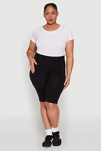 Womens Plus Size Seamless High Waisted Bike Shorts, Black, Size 2X-3X