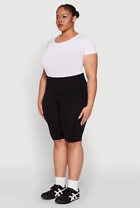 Womens Plus Size Seamless High Waisted Bike Shorts, Black, Size 2X-3X