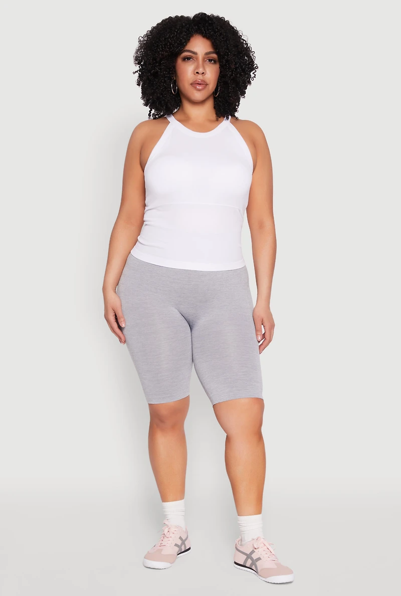 Womens Plus Size Seamless High Waisted Bike Shorts, Grey, Size 2X-3X