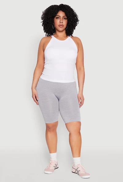 Womens Plus Size Seamless High Waisted Bike Shorts, Grey, Size 2X-3X