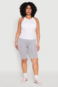 Womens Plus Size Seamless High Waisted Bike Shorts, Grey, Size 2X-3X