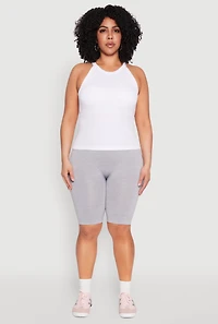 Womens Plus Size Seamless High Waisted Bike Shorts, Grey, Size 2X-3X