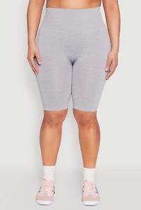 Womens Plus Size Seamless High Waisted Bike Shorts, Grey, Size 2X-3X