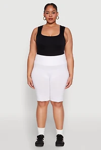 Womens Plus Size Seamless High Waisted Bike Shorts, White, Size 1X-2X