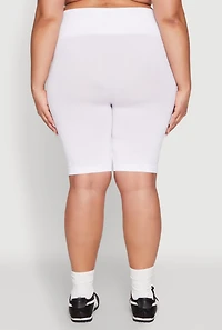 Womens Plus Size Seamless High Waisted Bike Shorts, White, Size 1X-2X