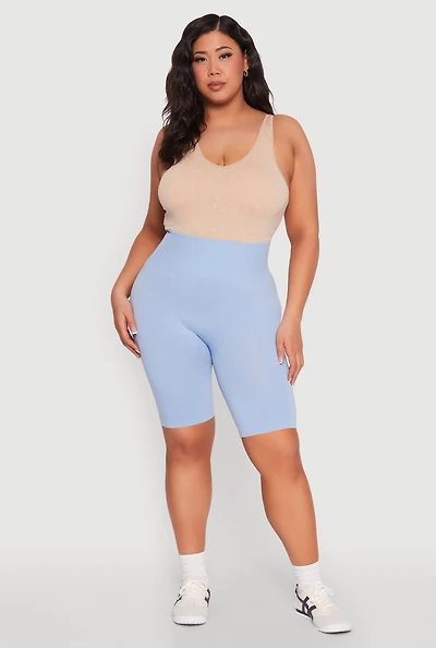 Womens Plus Seamless High Waisted Bike Shorts,
