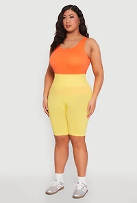 Womens Plus Size Seamless High Waisted Bike Shorts, Yellow, Size 1X-2X