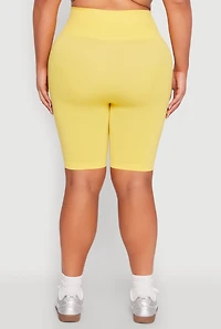 Womens Plus Size Seamless High Waisted Bike Shorts, Yellow, Size 1X-2X