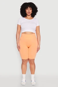 Womens Plus Size Seamless High Waisted Bike Shorts, Orange, Size 1X-2X