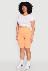 Womens Plus Size Seamless High Waisted Bike Shorts, Orange, Size 1X-2X