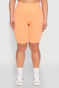 Womens Plus Size Seamless High Waisted Bike Shorts, Orange, Size 1X-2X