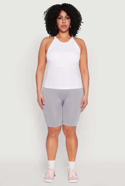 Womens Plus Size Seamless High Waist Bike Shorts, Grey, Size 2X-3X